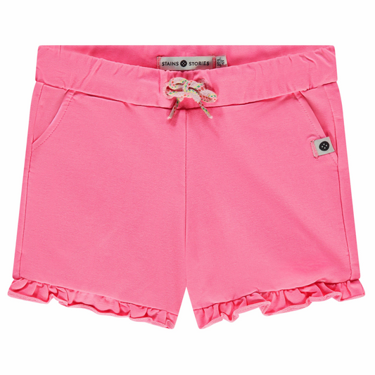Pink shorts with ruffled hem
