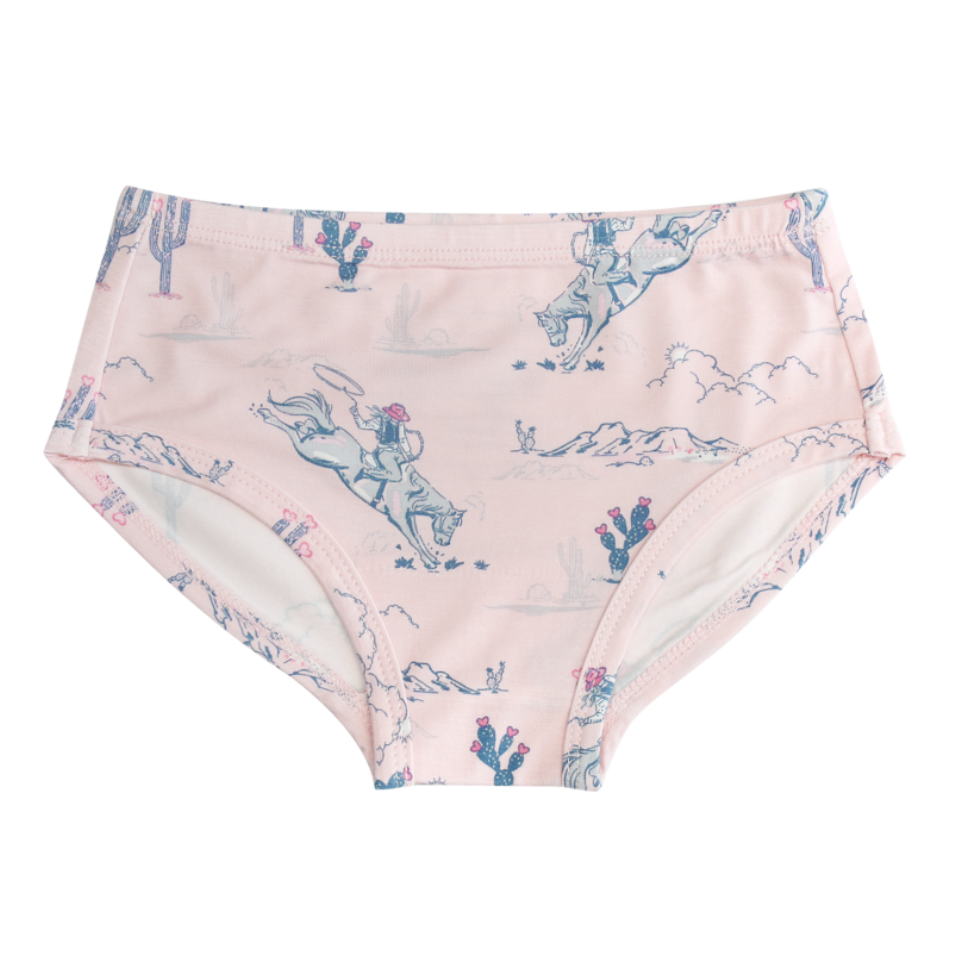 Pink underwear with cactus and cowgirl pattern