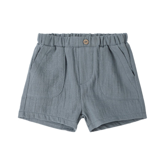 Blue shorts with an elastic waistband and large pockets