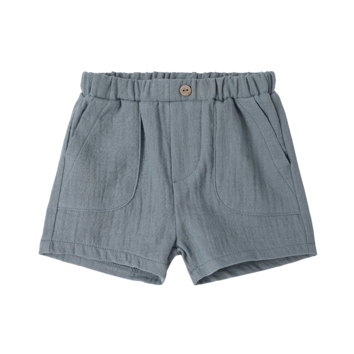 Blue shorts with an elastic waistband and large pockets