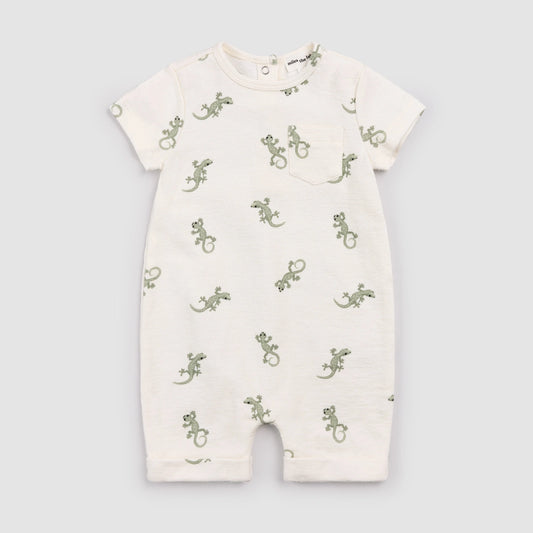 Baby romper with green lizard pattern