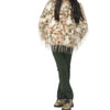 Child wearing a sweater and green pants on a white background
