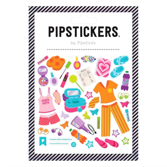 Colorful pajama party stickers with silver foil accents