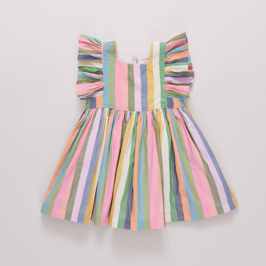 Multicolored striped dress with ruffle tank bodice