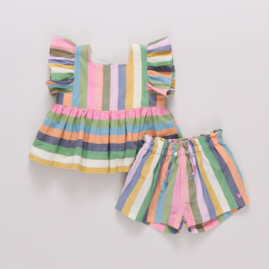 Colorful striped top and shorts set