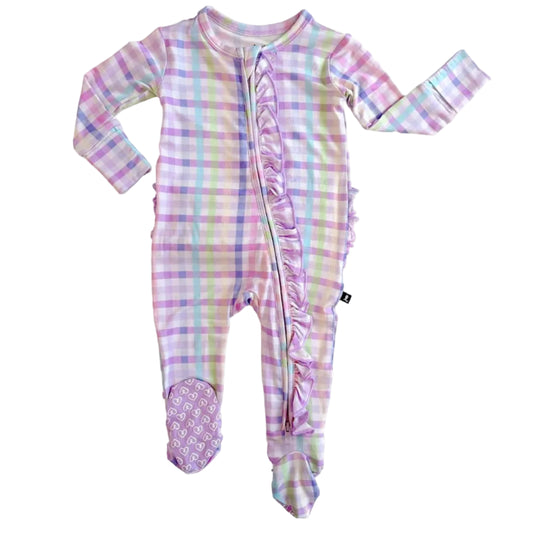 Pastel plaid zipper footie