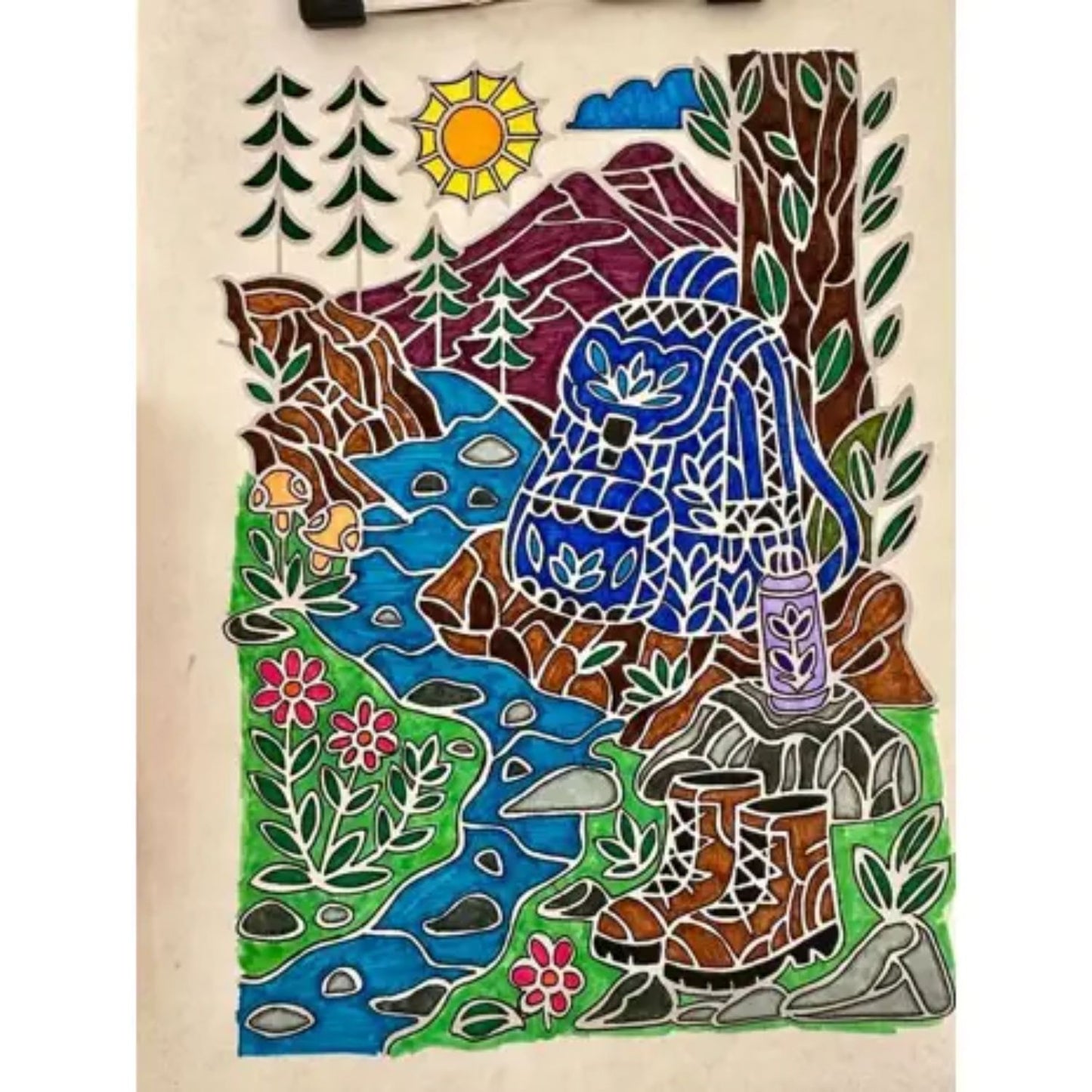 Calming trace-and-color pad with layered 3-D effects