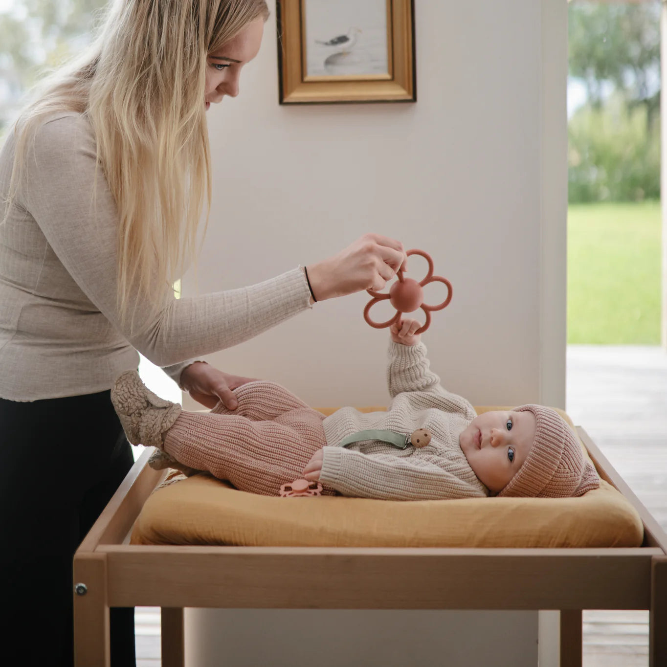 Dusty Rose Daisy Rattle Teether