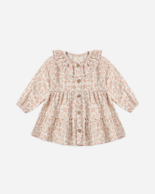 Pink Blossom Ruffle Collar Dress - flat lay