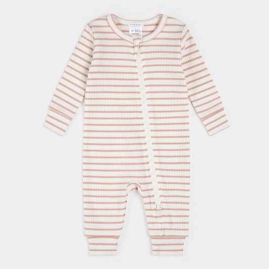 White and Pink stripe baby footie