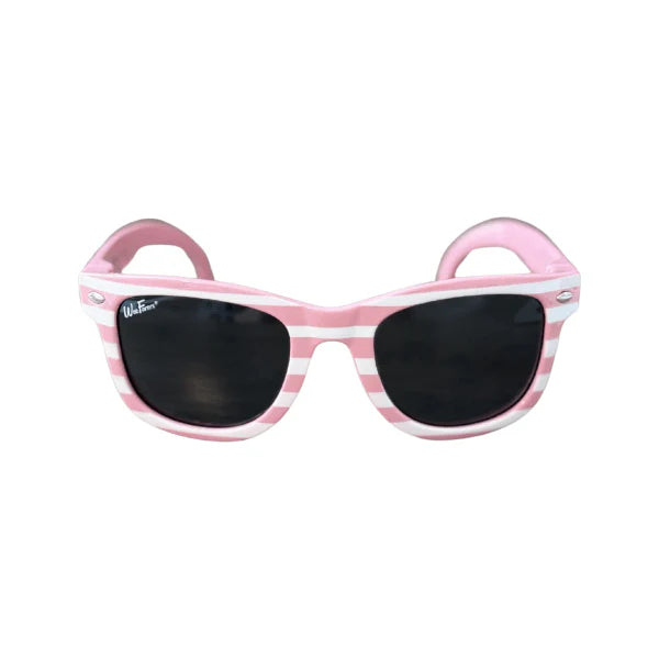 Pink and white striped children's sunglasses with black lens