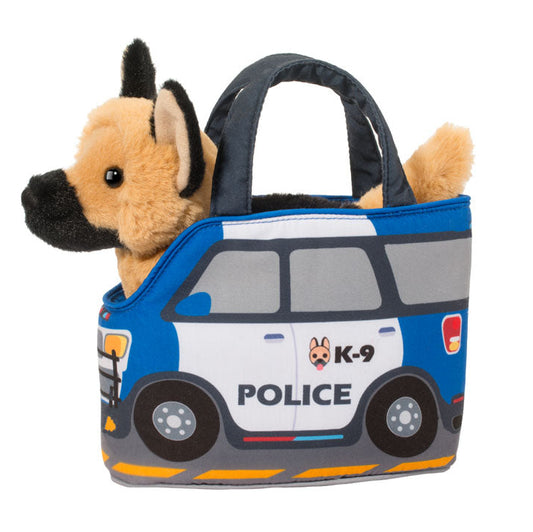 Dog in police car bag
