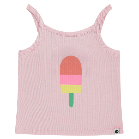 Pink tank top with a colorful ice cream graphic