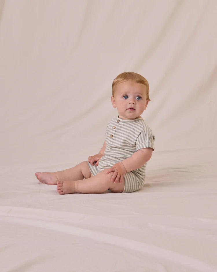 Sage Stripe Short Sleeve Romper