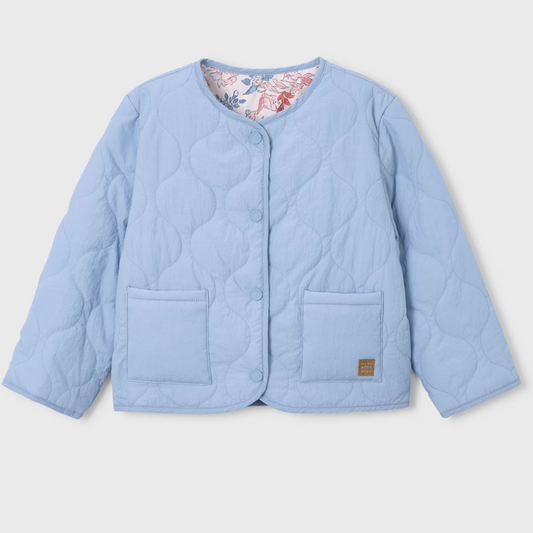 Light blue quilted jacket with floral lining