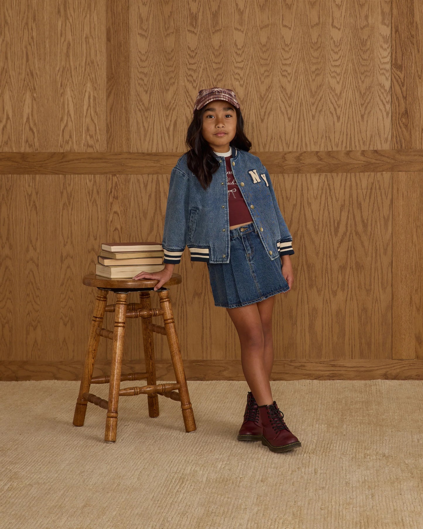 Pleated Denim Skirt