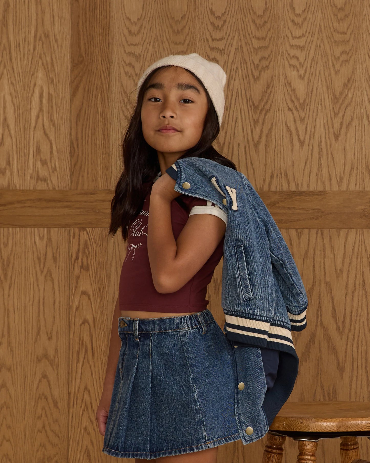 Pleated Denim Skirt