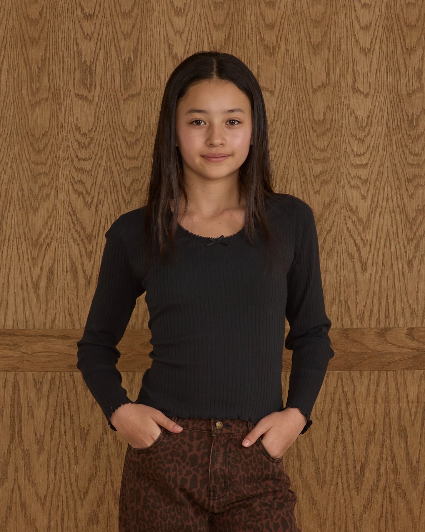 Black Ribbed Long Sleeve Top