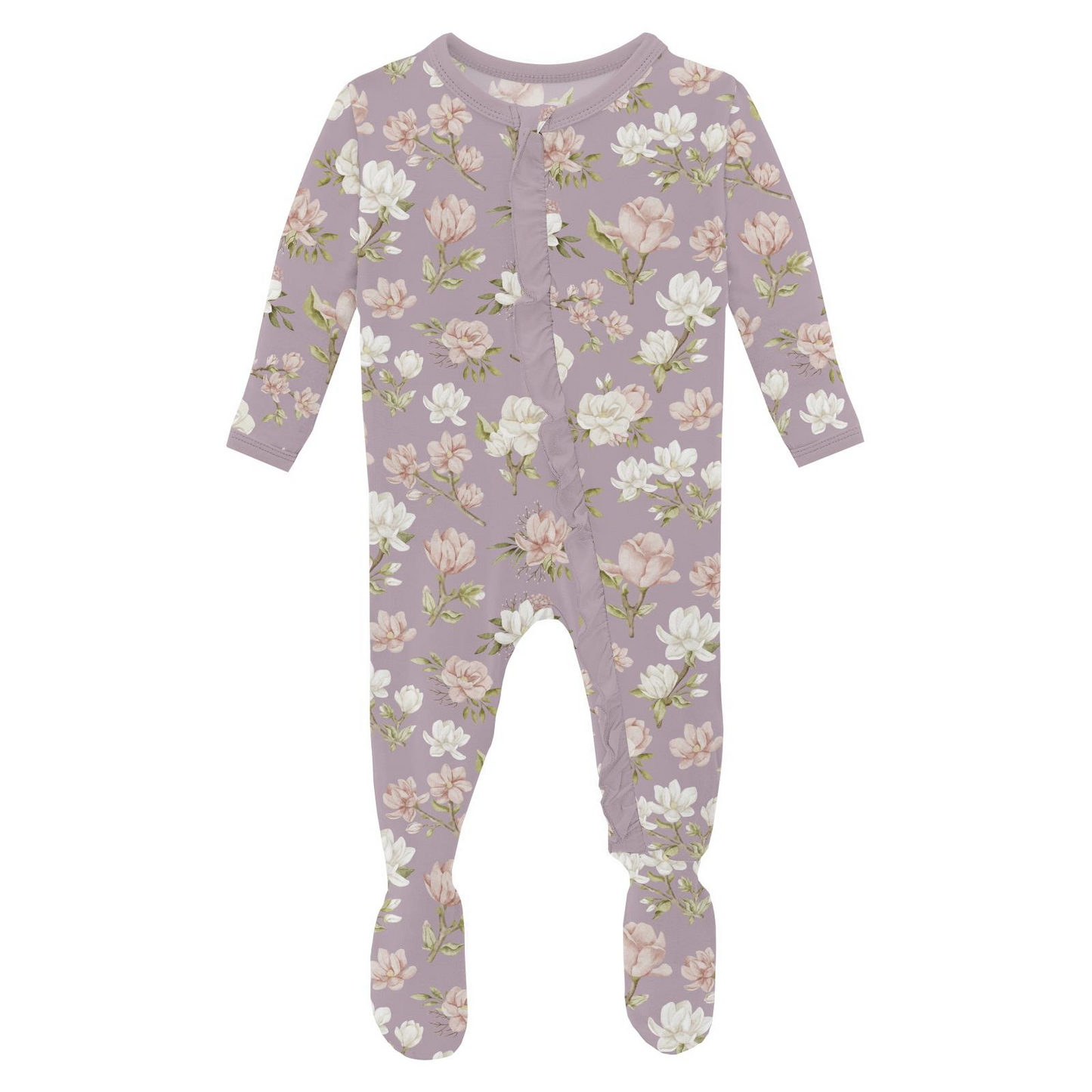 Floral-patterned baby onesie on a white background
