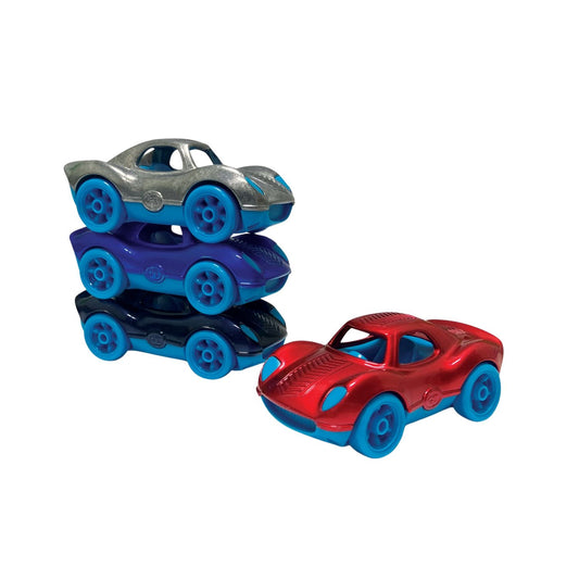Colorful recycled metal race cars for imaginative racing adventures.