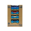 Colorful recycled metal race cars for imaginative racing adventures.