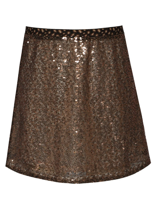 Gold sequin skirt on a white background