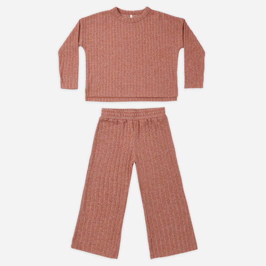 Rylee and Cru Ruby Cozy Rib Knit Set, a red tee and wide leg pant set for tweens