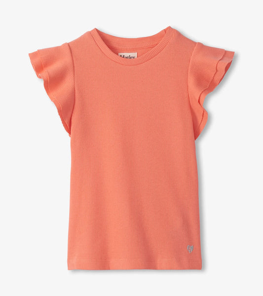 Coral Ruffle Sleeve Top