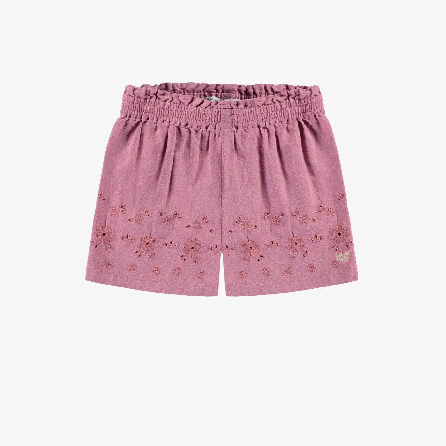 Pink Flower Embroidered Shorts