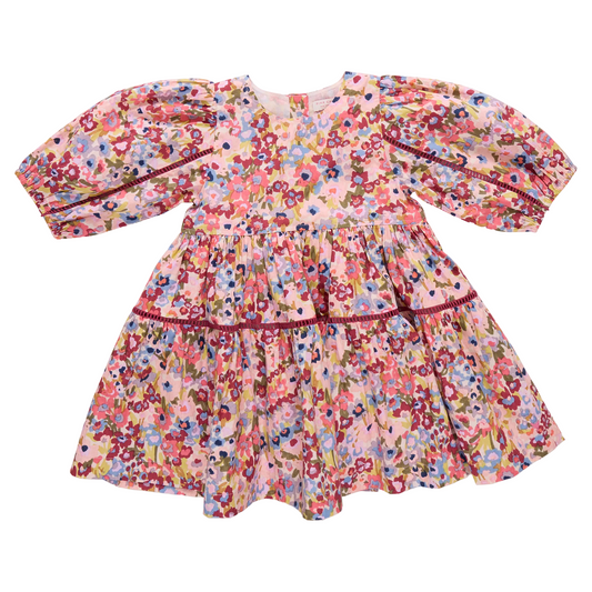 Floral dress with long sleeves on a white background