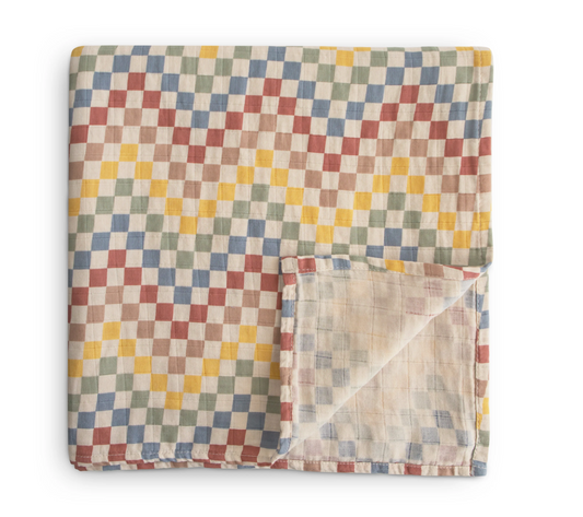 Retro Check Organic Muslin Swaddle