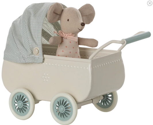 Pram with Baby Mouse- Mint
