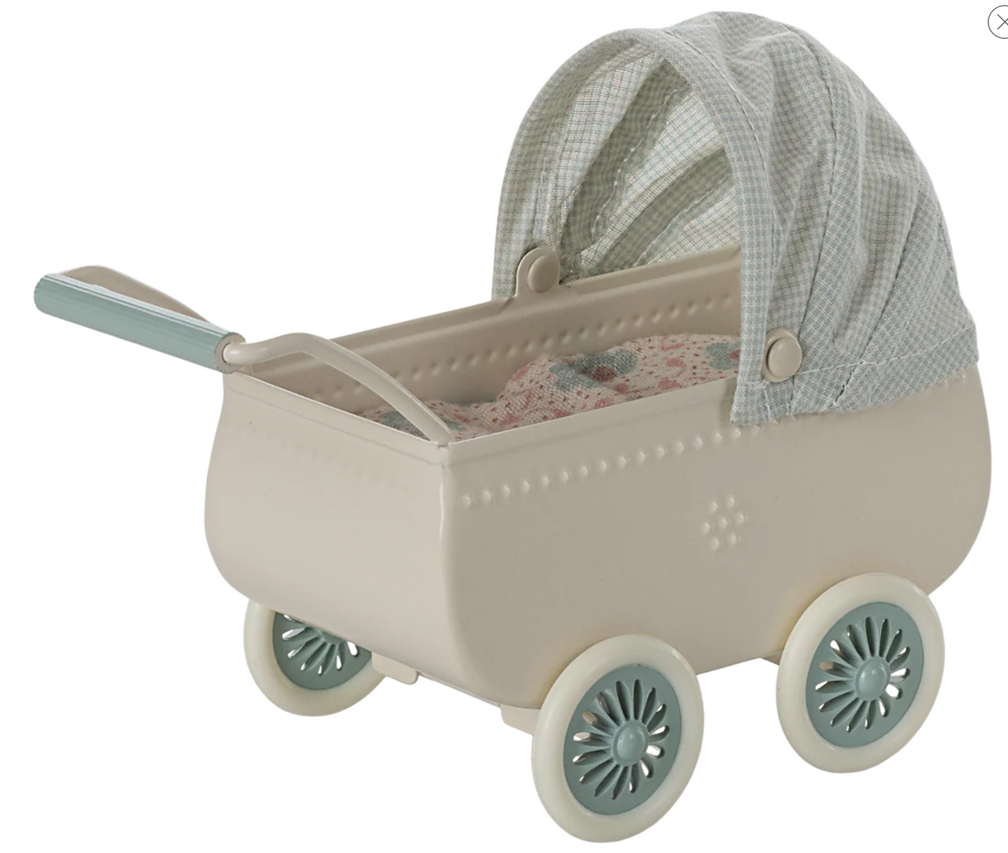 Pram with Baby Mouse- Mint