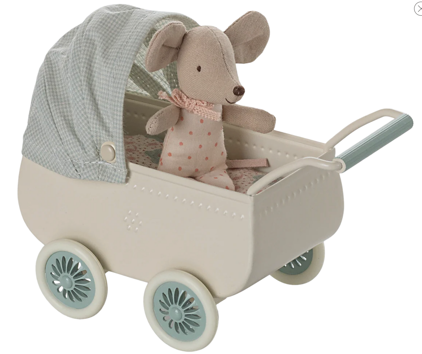 Pram with Baby Mouse- Mint