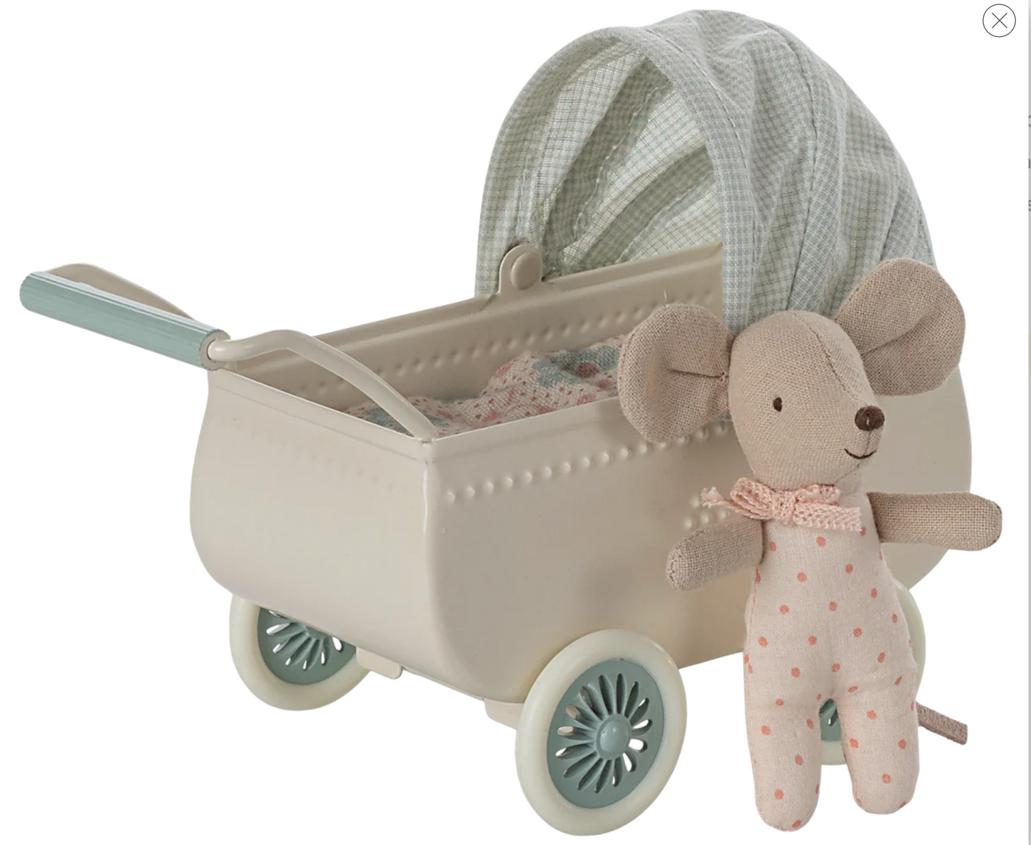 Pram with Baby Mouse- Mint