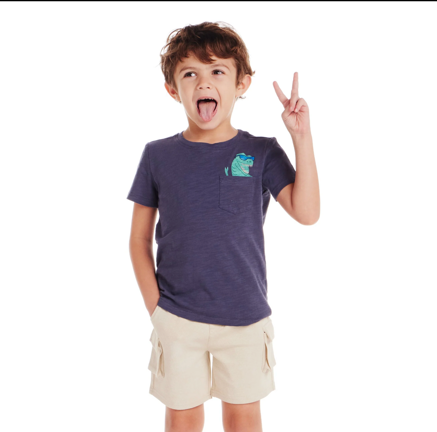 Navy Dino in Pocket Tee