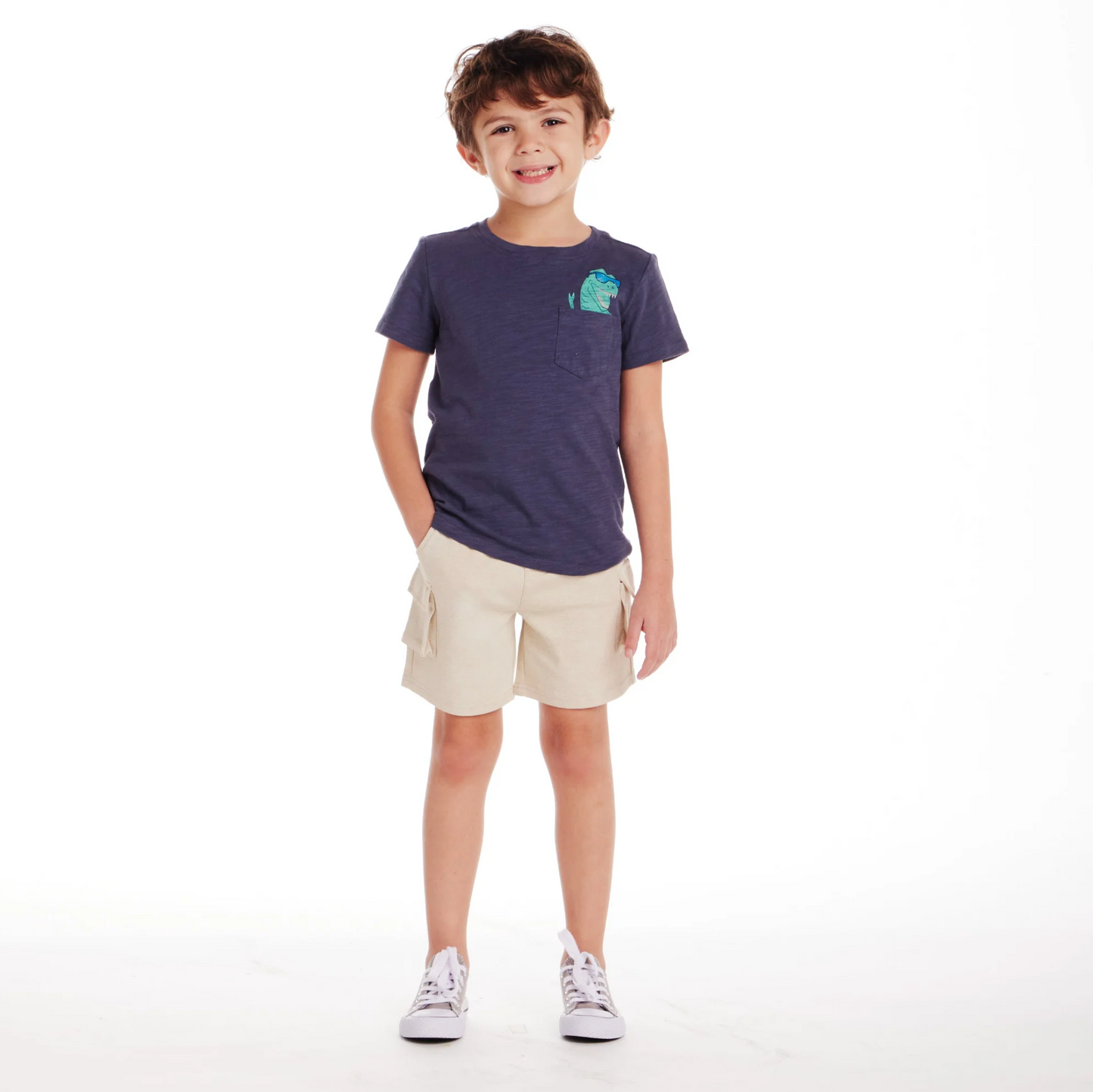 Navy Dino in Pocket Tee