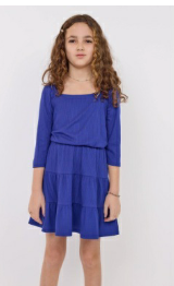 Blue 3/4 Sleeve Tiered Dress