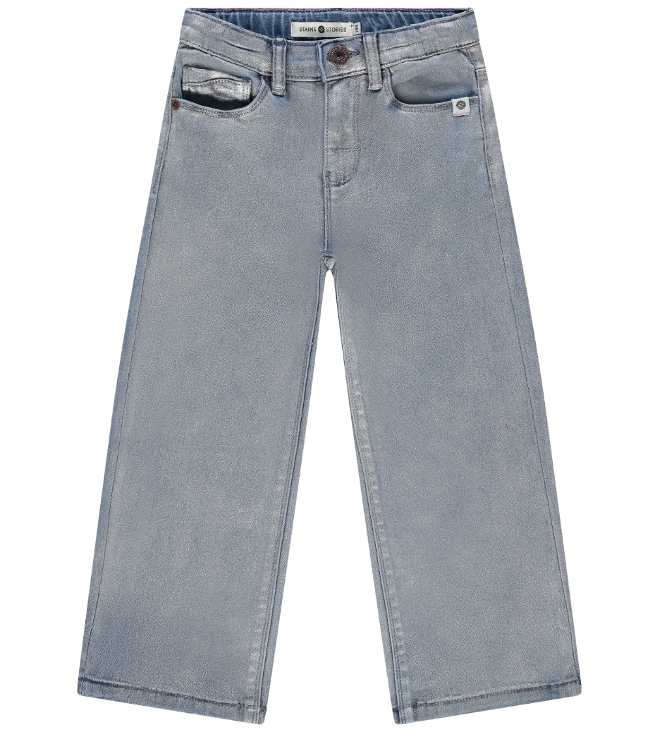 Silver Coated Wide Leg Jeans
