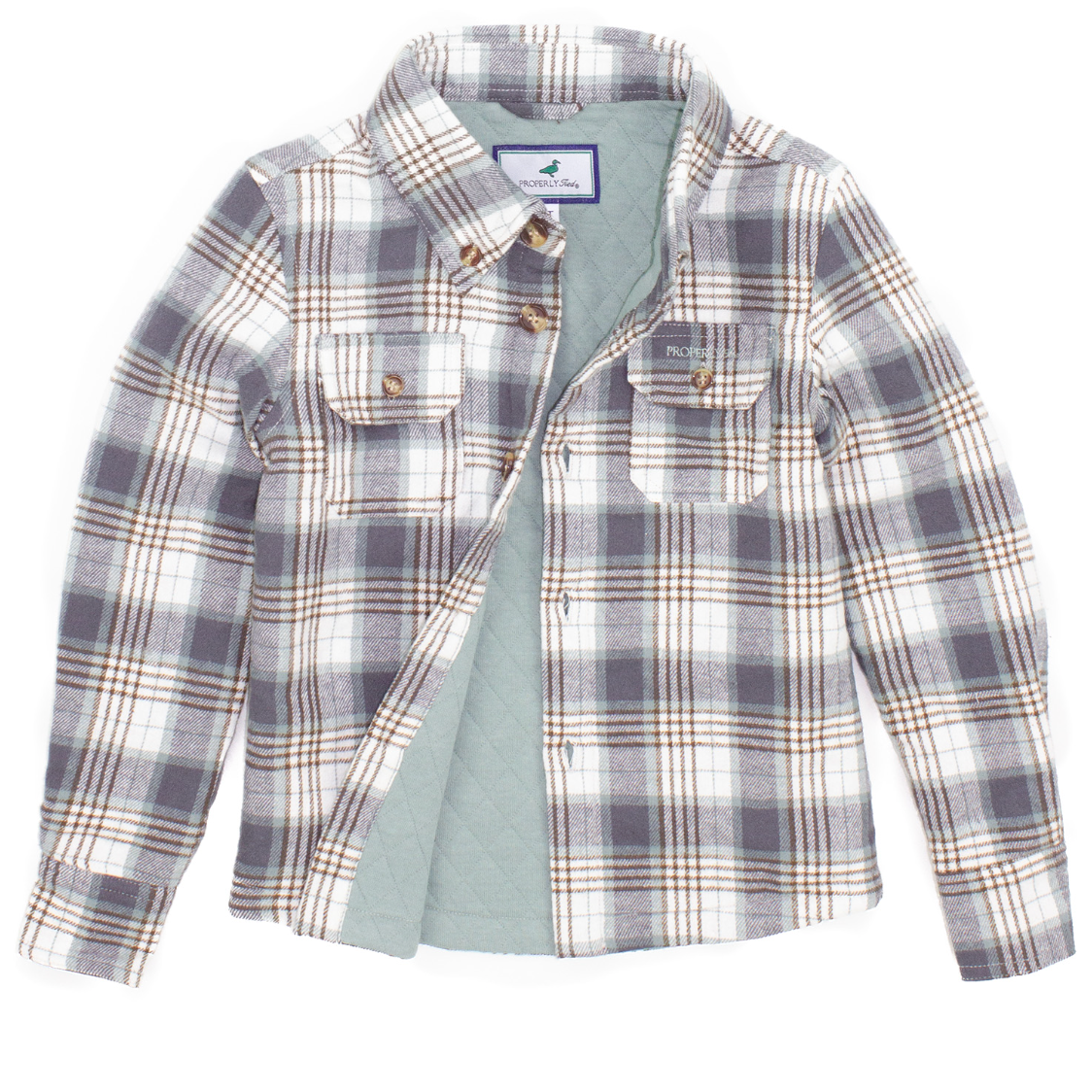 Plaid shirt with a light green interior on a white background