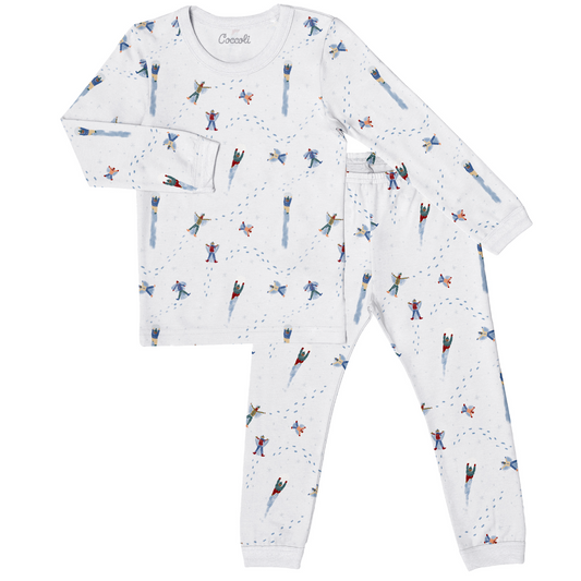 Children's pajama set with space-themed design on a white background