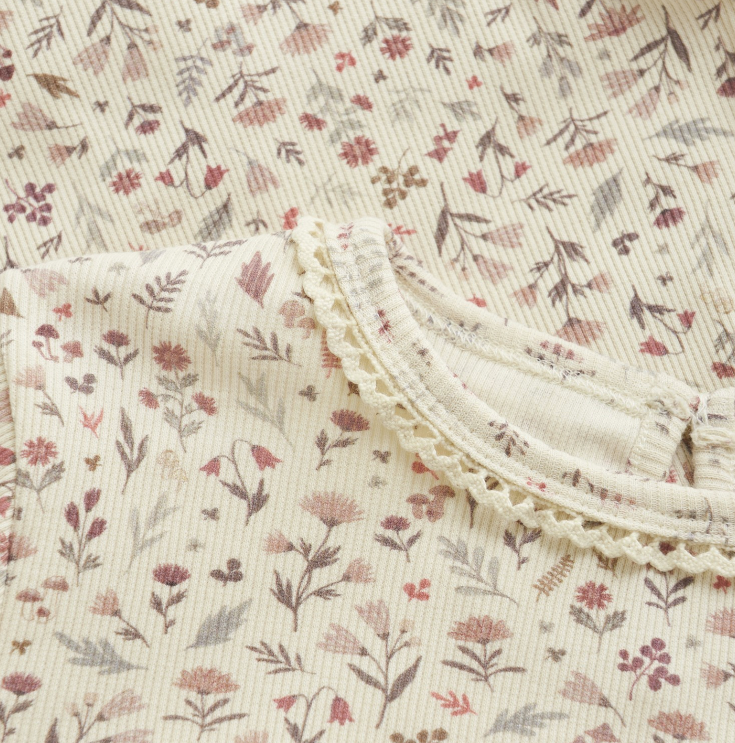 Sandshell Floral Ribbed Top
