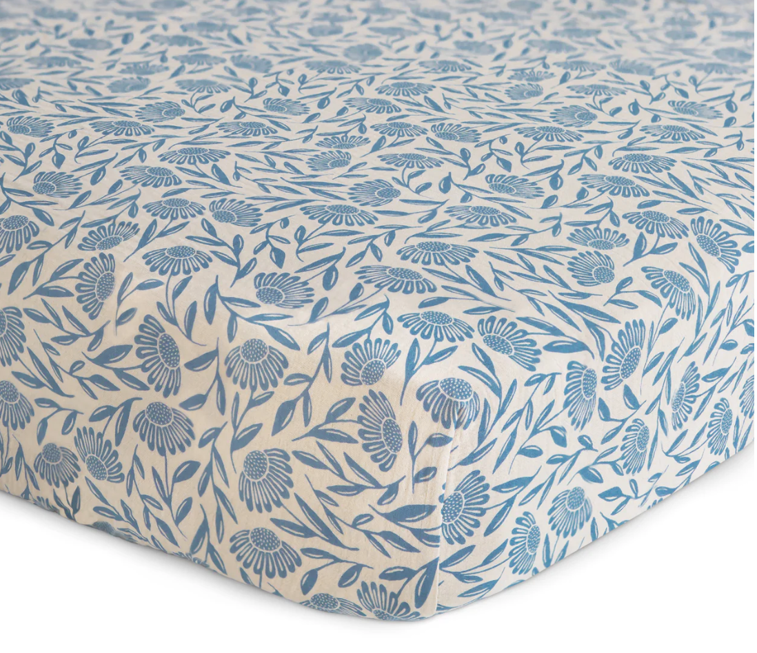 Blue Flowers Muslin Crib Sheet