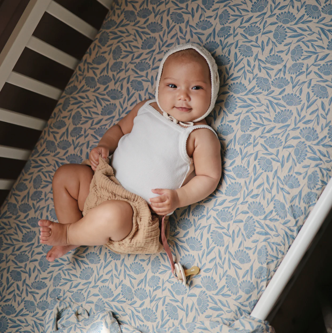 Blue Flowers Muslin Crib Sheet