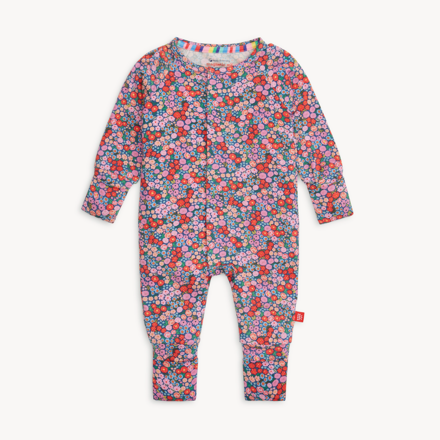 Floral patterned baby onesie on a white background