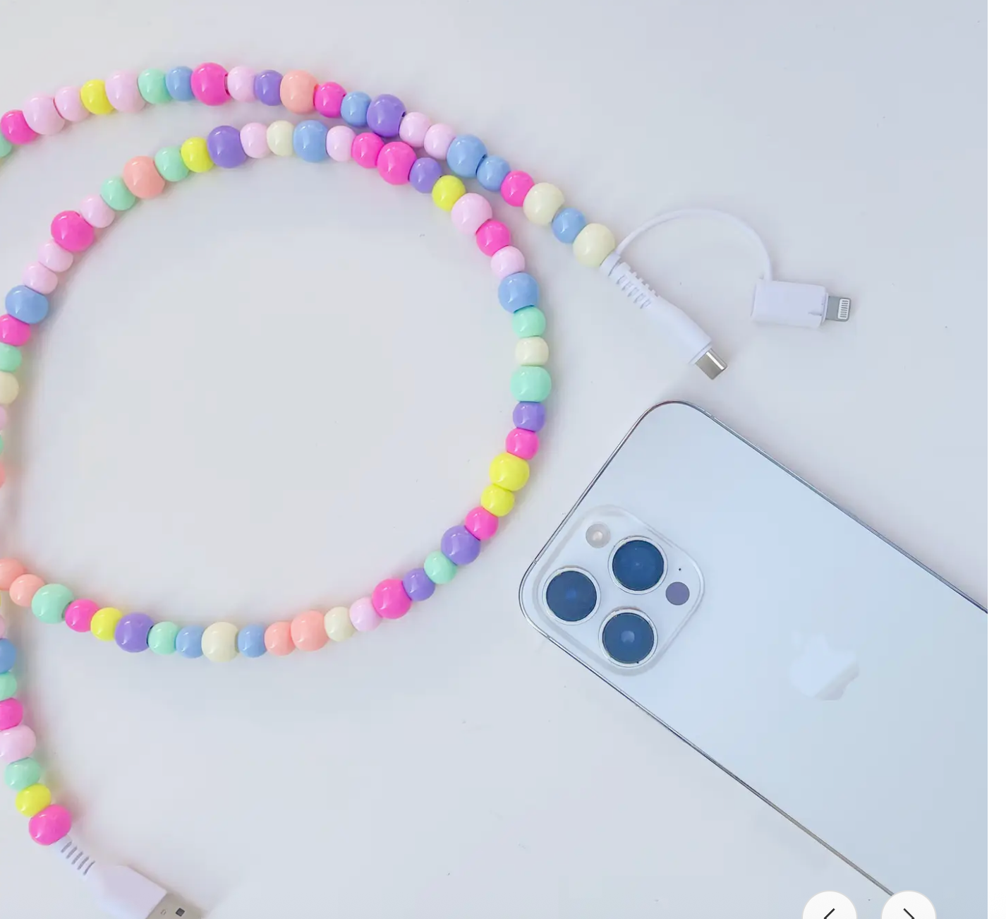 6" Pastel Rainbow Beaded Phone Charger