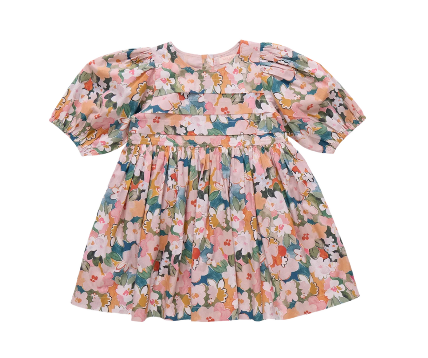 Floral dress with puff sleeves on a white background