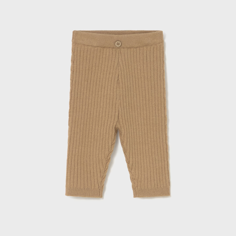 Beige ribbed baby leggings on a white background