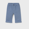 Blue checkered baby pants on a light gray background