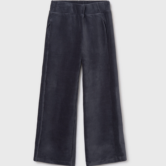 Dark gray wide-leg pants on a light gray background